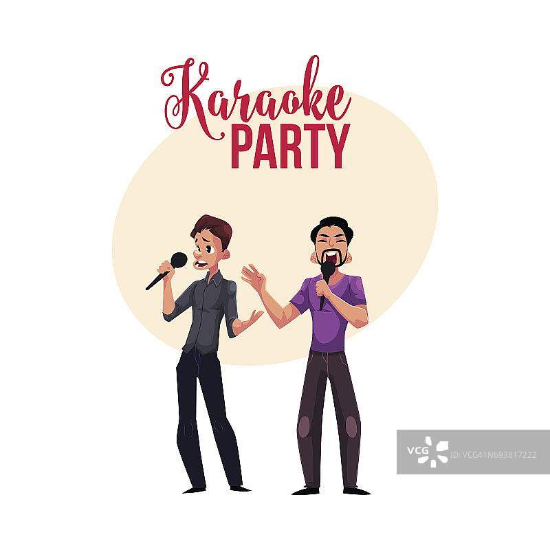 卡拉ok派对，比赛横幅，两个人一起唱歌的海报图片素材