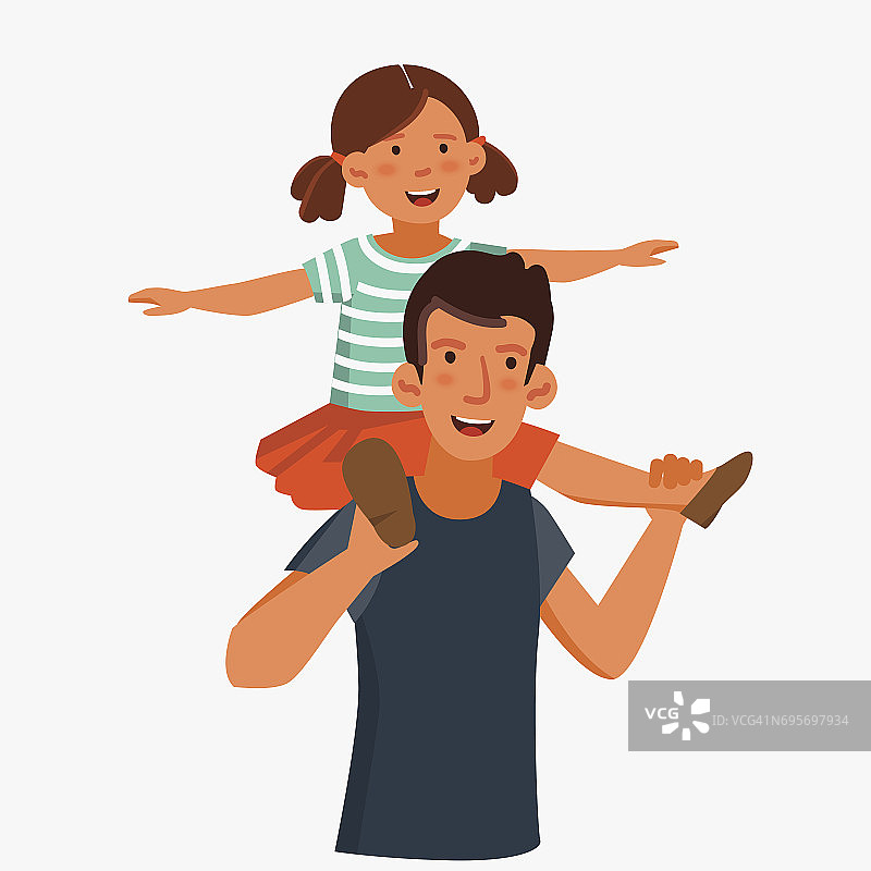 爸爸和他的女儿，玩得很开心。幸福族向量概念图片素材