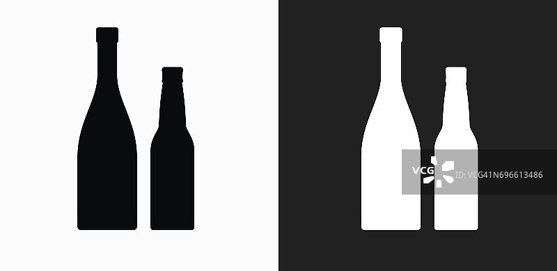 葡萄酒和啤酒瓶图标上的黑色和白色矢量背景图片素材