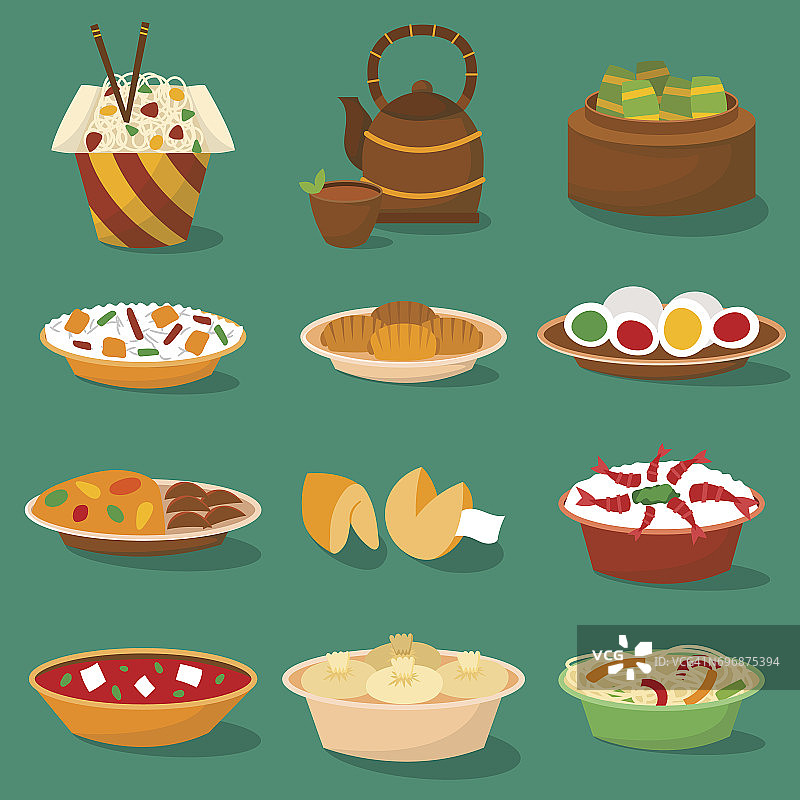中国传统美食亚洲美食正餐和中餐烹饪矢量插图图片素材