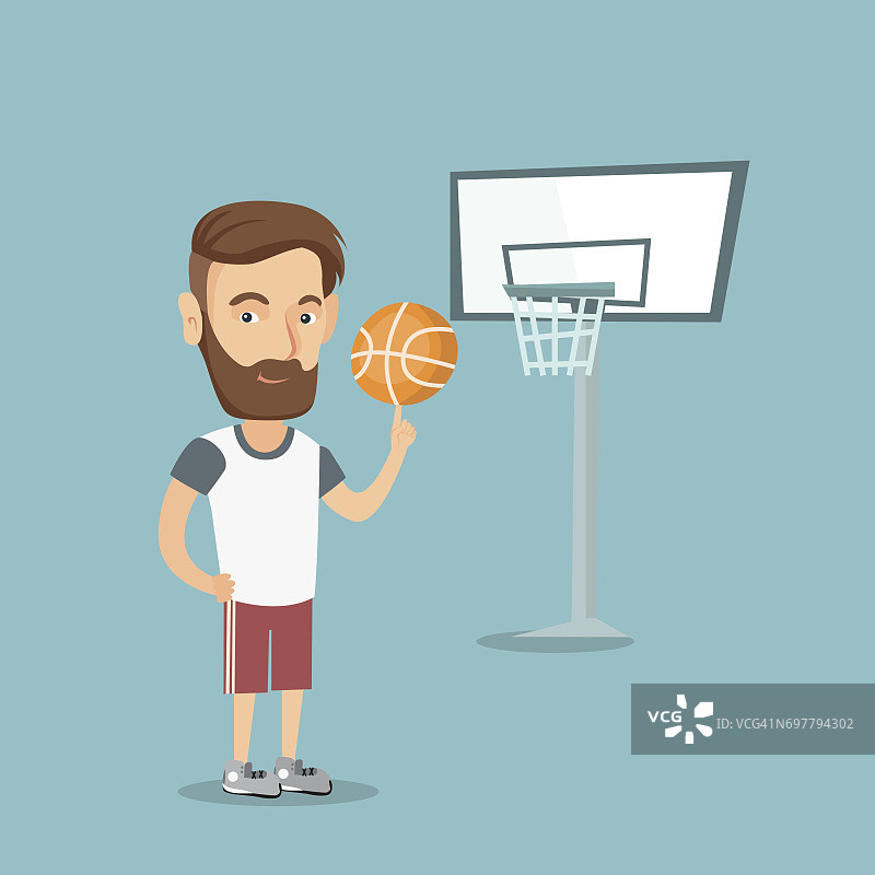 时髦的篮球运动员旋转一个球图片素材