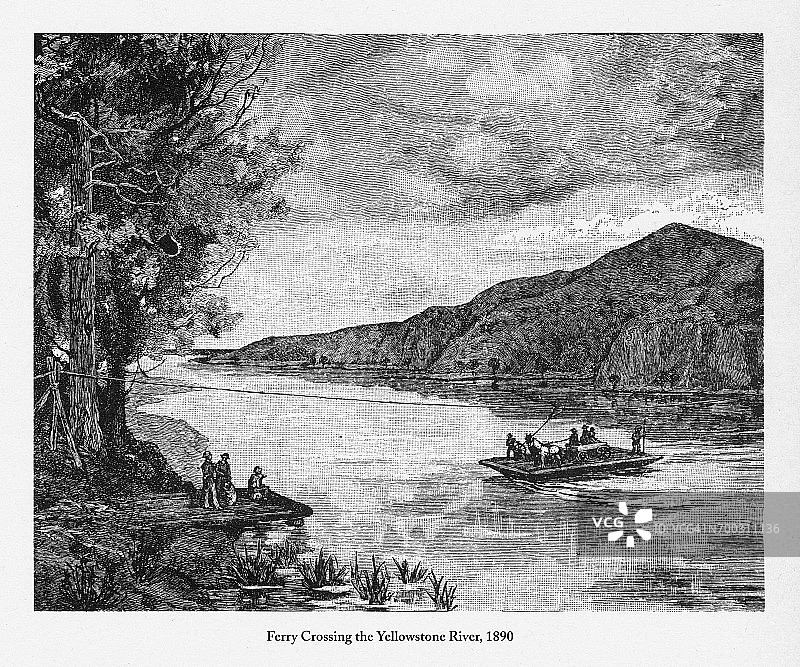 横渡黄石河维多利亚版画，1890年图片素材