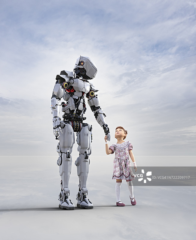 机器人牵着女孩的手图片素材