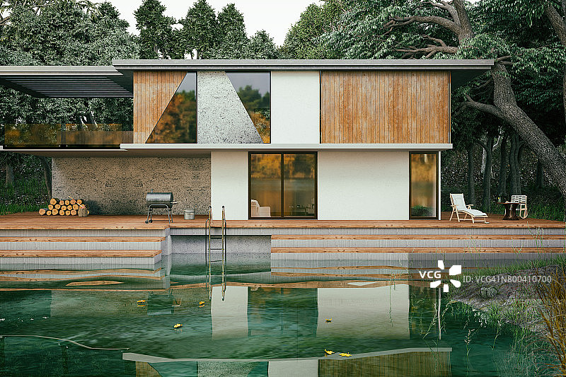 现代湖的房子图片素材