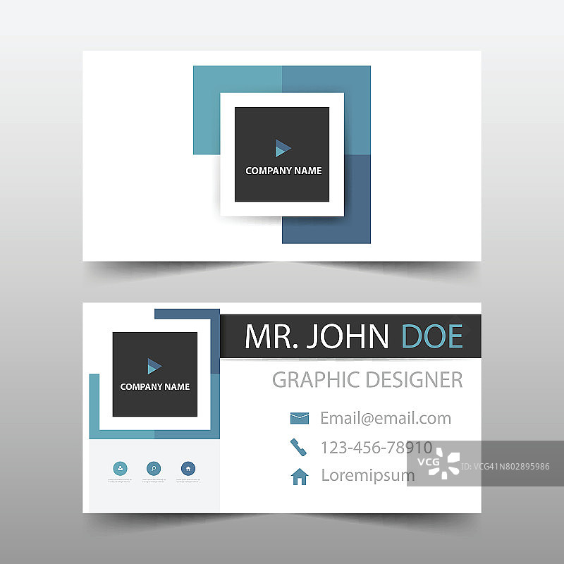 蓝色方形企业名片，名片模板，水平简单图片素材
