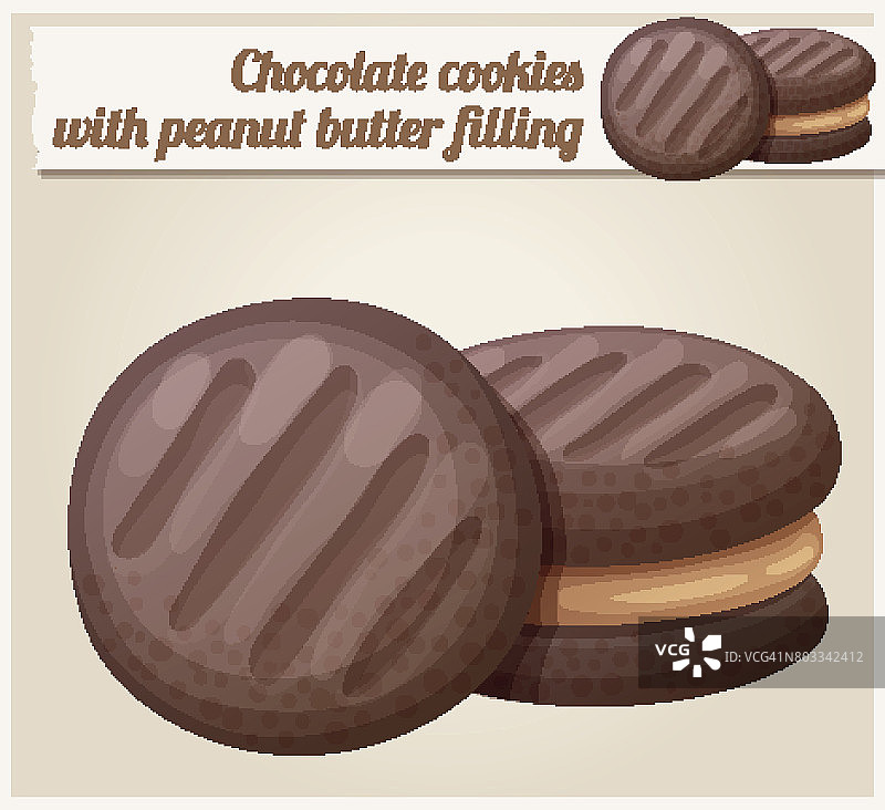 巧克力饼干与花生酱填充插图。卡通矢量图标。系列食品、饮料和烹饪配料。图片素材