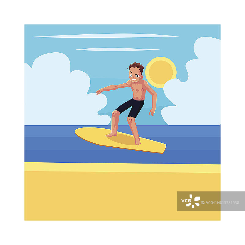 年轻人骑着冲浪板，享受着夏日的水上活动图片素材