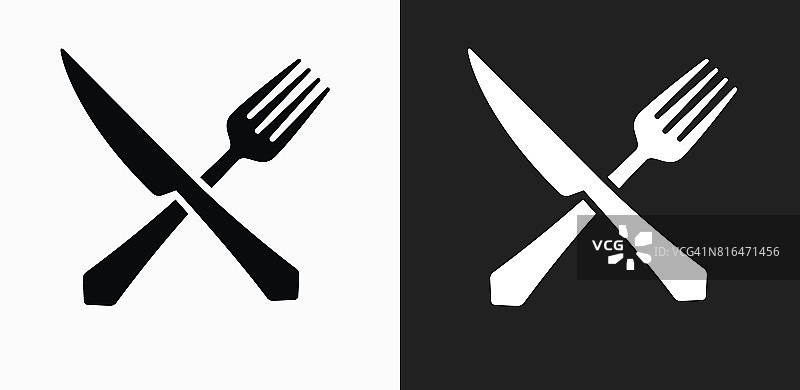 叉和刀图标上的黑色和白色矢量背景图片素材