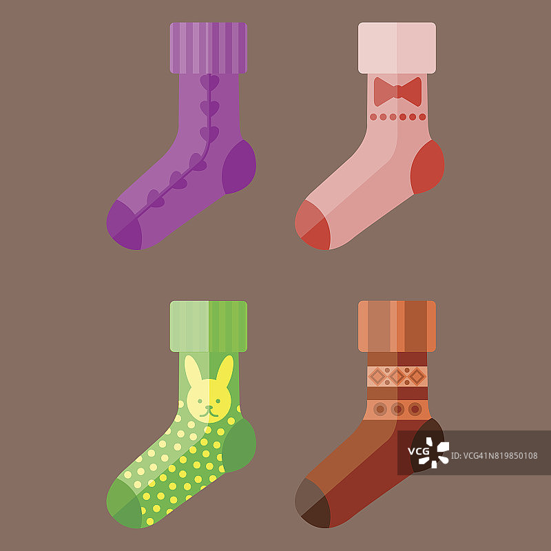 平面设计彩色袜子套矢量插图选择各种棉暖脚布图片素材