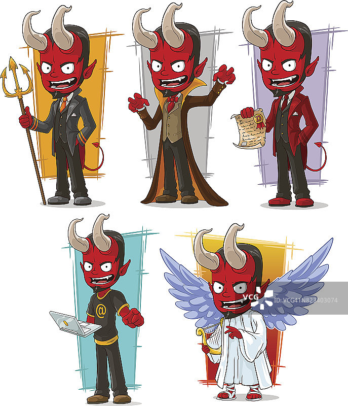 卡通恶魔和邪恶天使角色向量集图片素材