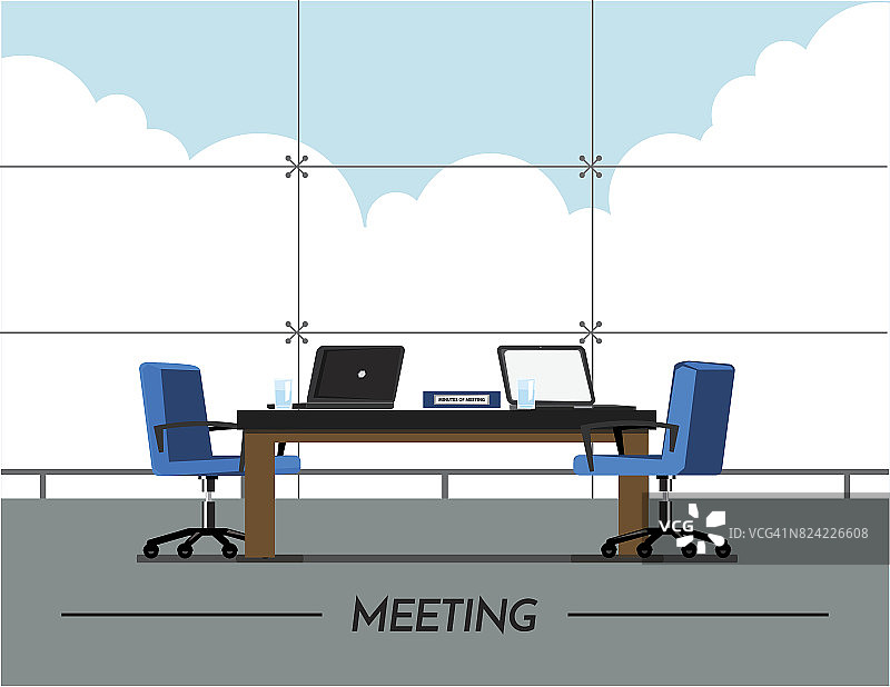 办公室办公桌，团队规划和工作，矢量插图卡通人物。图片素材