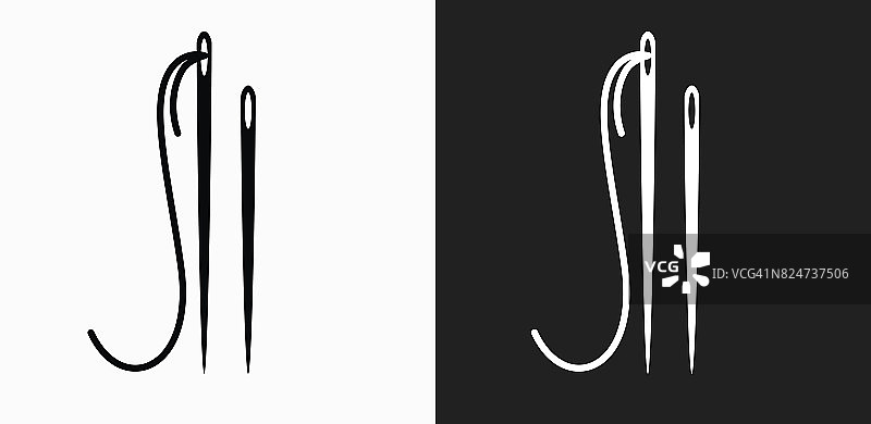 缝纫针图标上的黑色和白色矢量背景图片素材