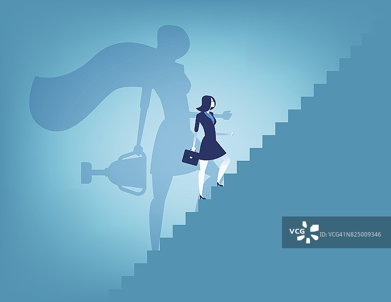 女商人和通往成功的阶梯。概念业务矢量插图。图片素材