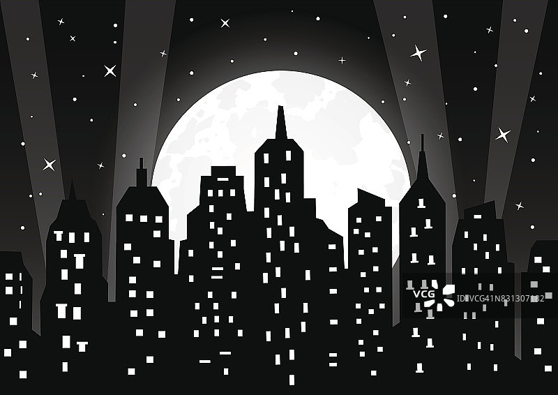 月光在夜晚城市矢量插图图片素材