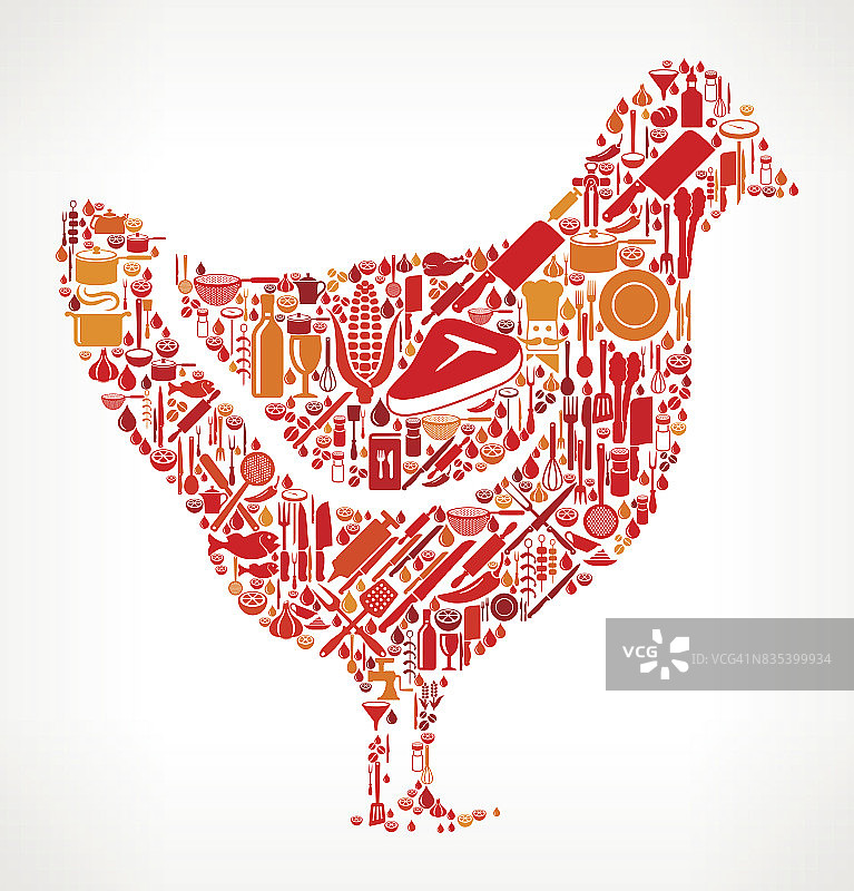 鸡肉烹饪和食物矢量图标模式图片素材