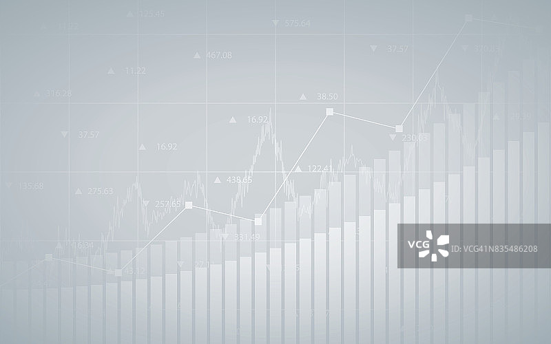 摘要财务图表采用上升趋势线形图、条形图和股票市场数字，以梯度灰色为背景图片素材
