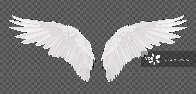 矢量现实的天使翅膀孤立在透明的背景图片素材