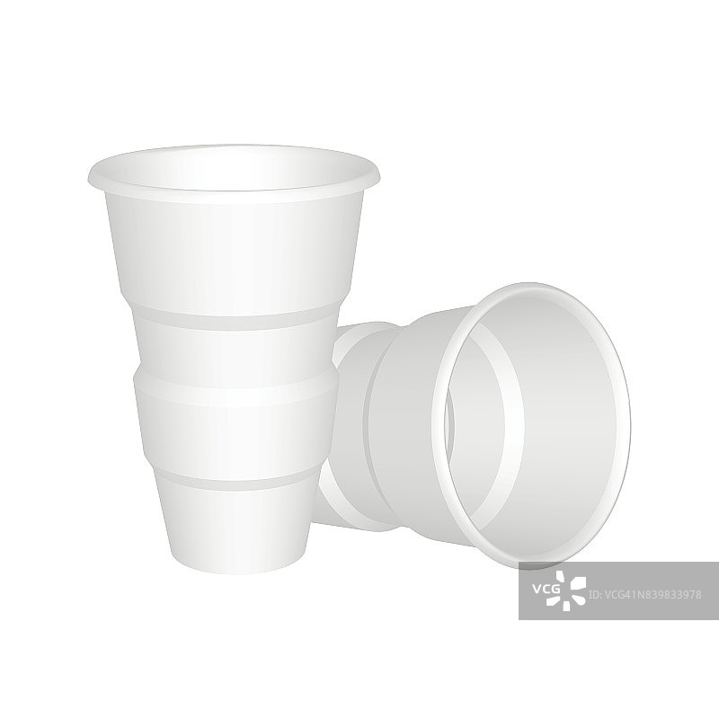 现实的塑料杯。用来盛热饮的白色纸板杯。三维演示图片素材