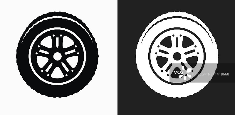 汽车轮胎图标上的黑色和白色矢量背景图片素材