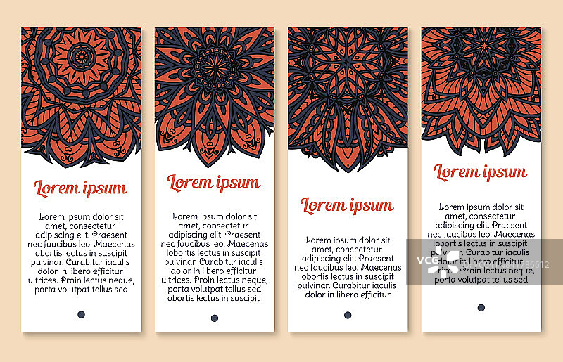 佩斯利花卉装饰横幅设置为卡片设计图片素材