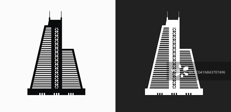摩天大楼图标上的黑色和白色矢量背景图片素材