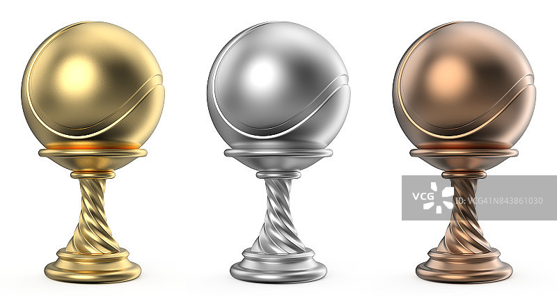 金，银和铜奖杯杯网球3D图片素材