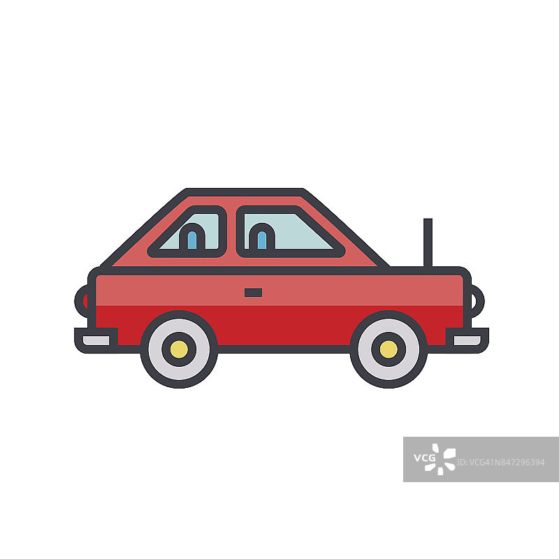 简单可爱的汽车，车辆平面线插图，概念矢量孤立的图标图片素材