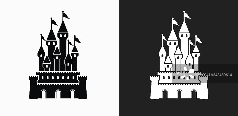 城堡图标上的黑色和白色矢量背景图片素材