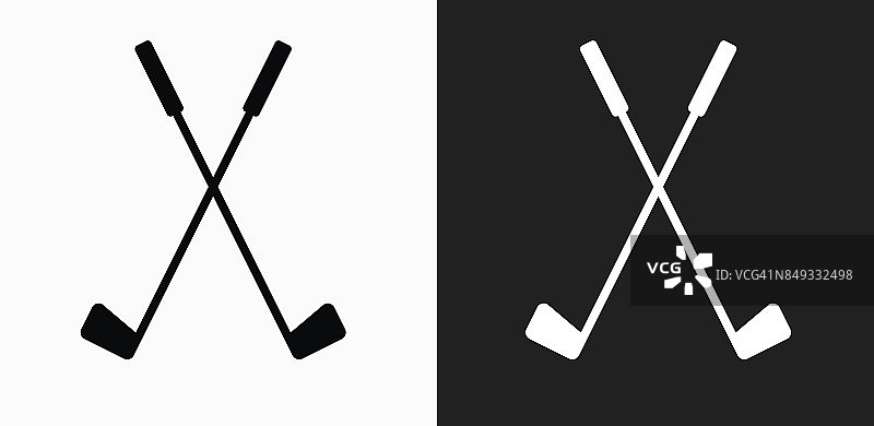 两个交叉的高尔夫俱乐部图标上的黑色和白色矢量背景图片素材