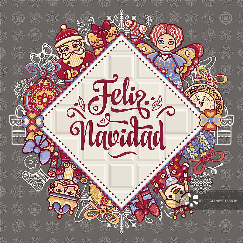 圣诞快乐。西班牙语圣诞贺卡。图片素材