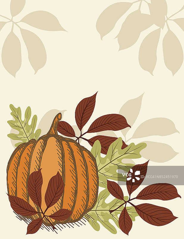 秋天南瓜背景与秋天的叶子图片素材