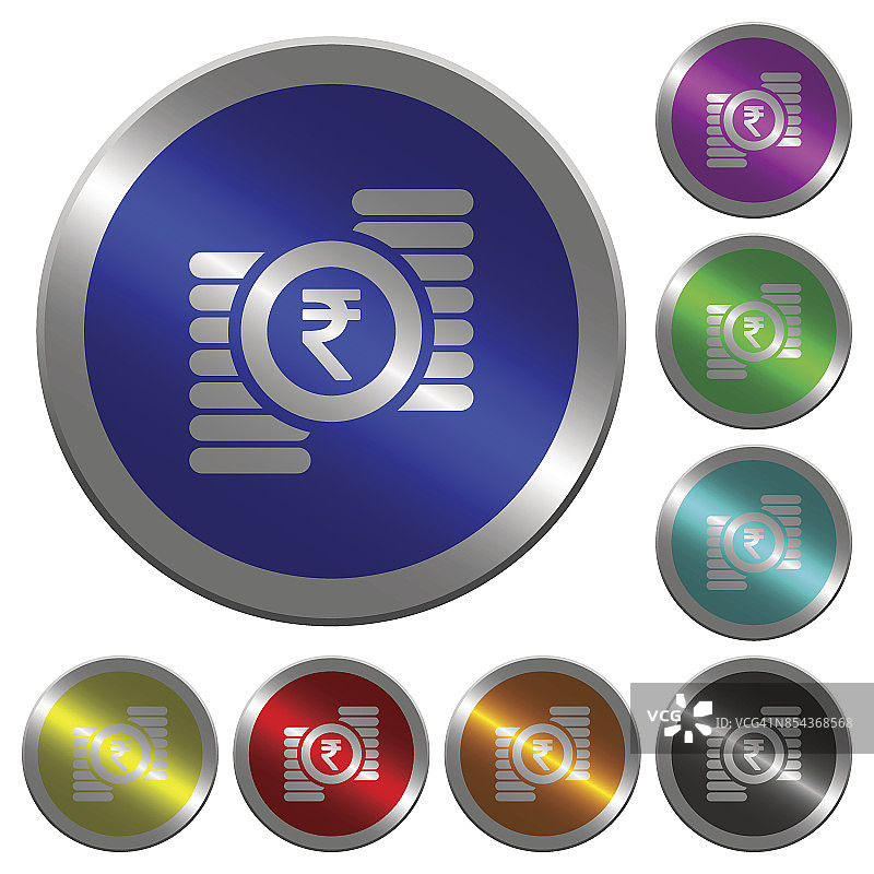 印度卢比硬币像硬币一样发光的圆形颜色按钮图片素材
