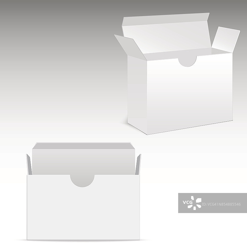 打开白色现代软件包盒。包装盒子。向量图片素材