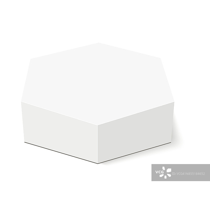 白色硬纸板六边形盒包装。矢量模拟模板准备为您的设计。图片素材