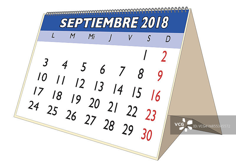 2018年9月西班牙台历2018年9月图片素材