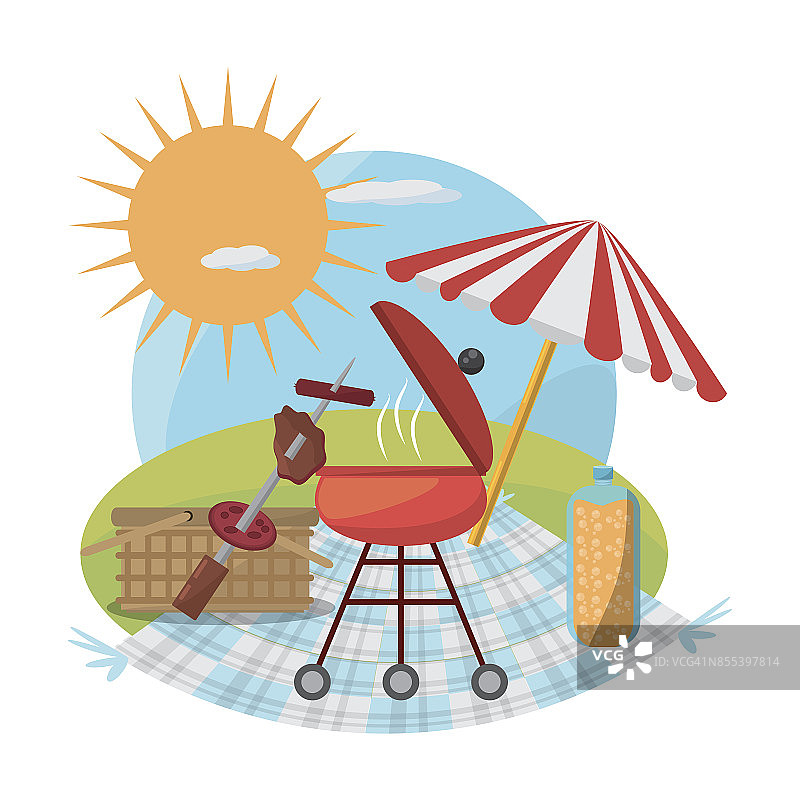 野餐烧烤伞篮子食物阳光图片素材