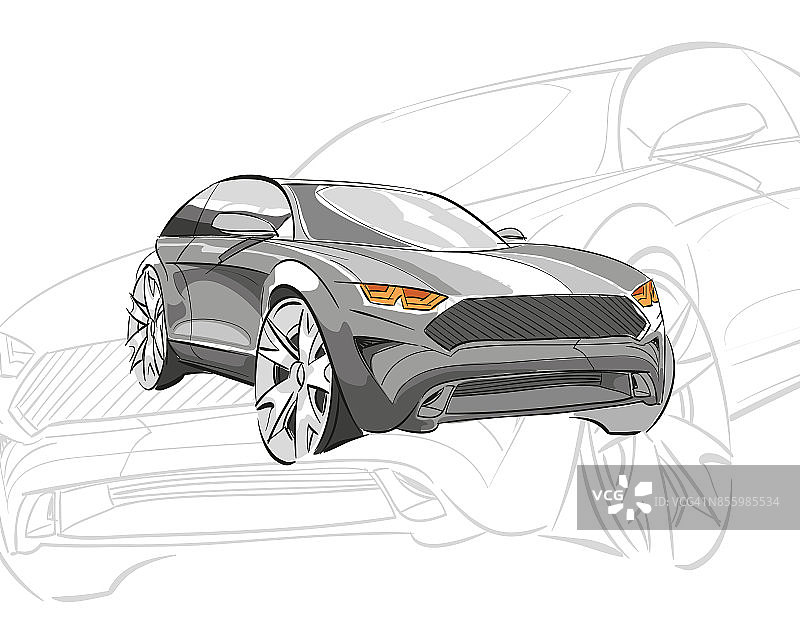 汽车的概念。汽车草图。矢量手绘。Autodesign图片素材