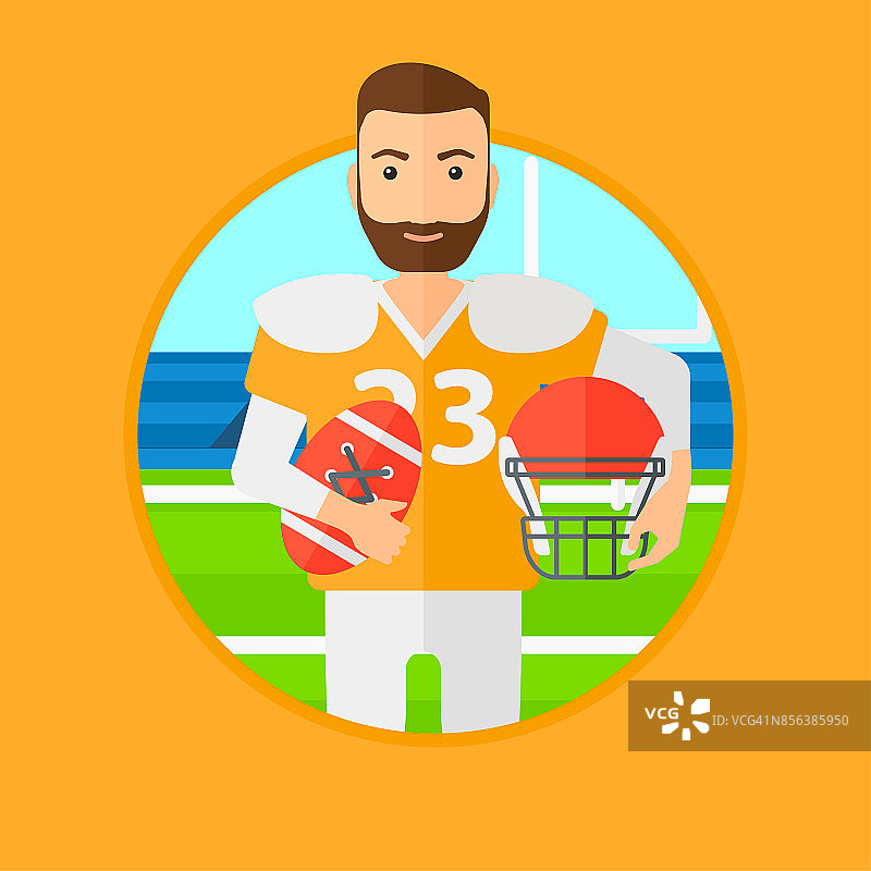 手拿球和头盔的橄榄球运动员图片素材