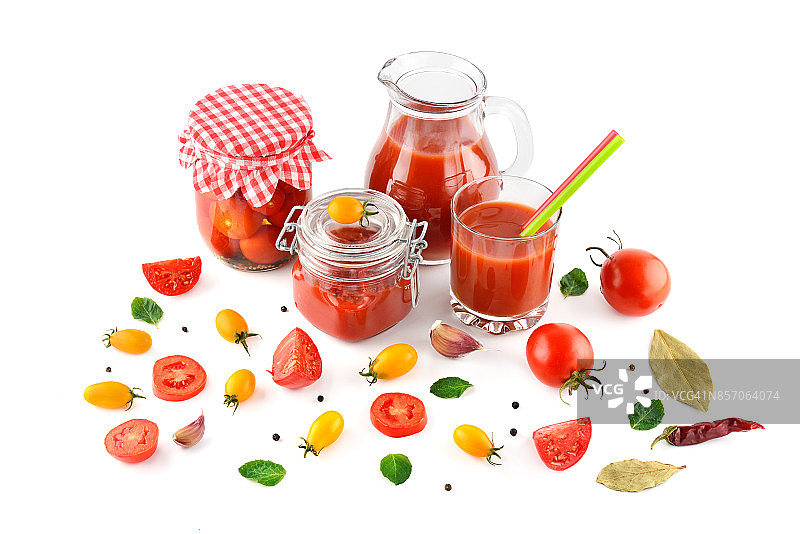 蕃茄汁，蕃茄酱和孤立在白色背景图片素材