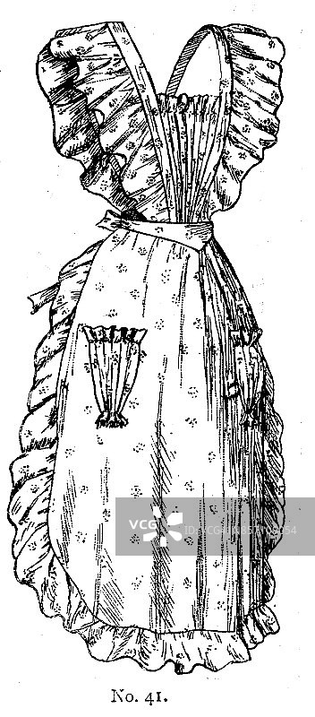 19世纪女士用褶边围裙做时尚盘;维多利亚时代的服装和最新时装1893年图片素材
