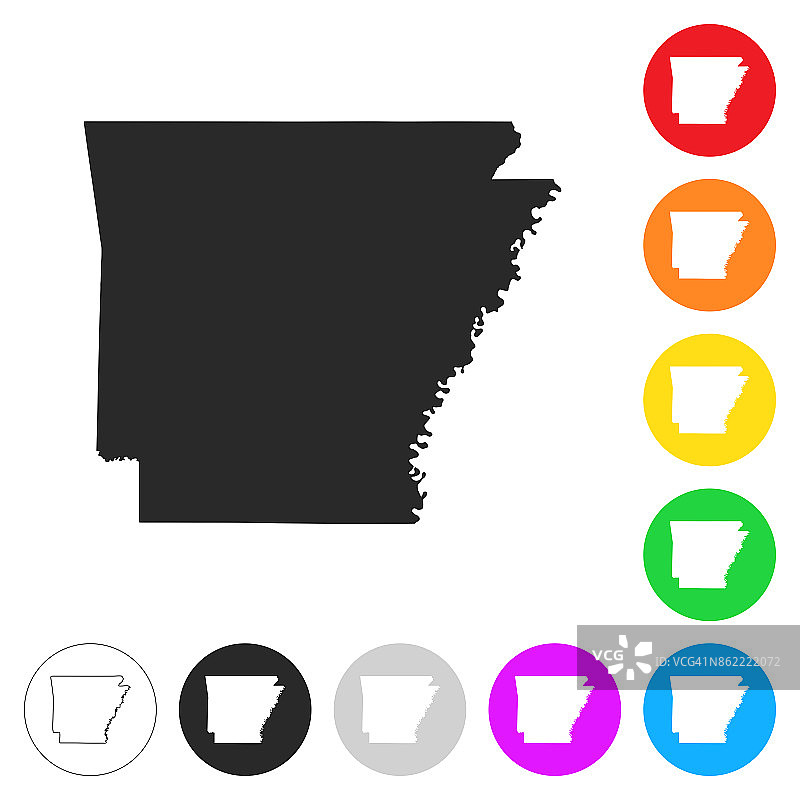 阿肯色州地图-不同颜色的按钮上的平面图标图片素材