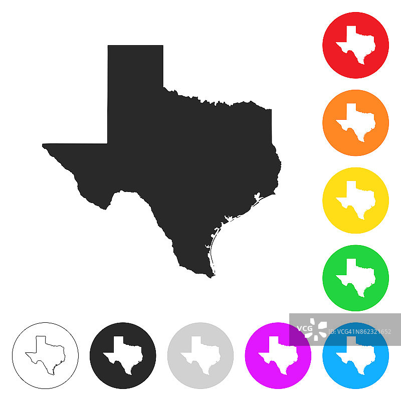 德州地图-不同颜色的按钮上的平面图标图片素材