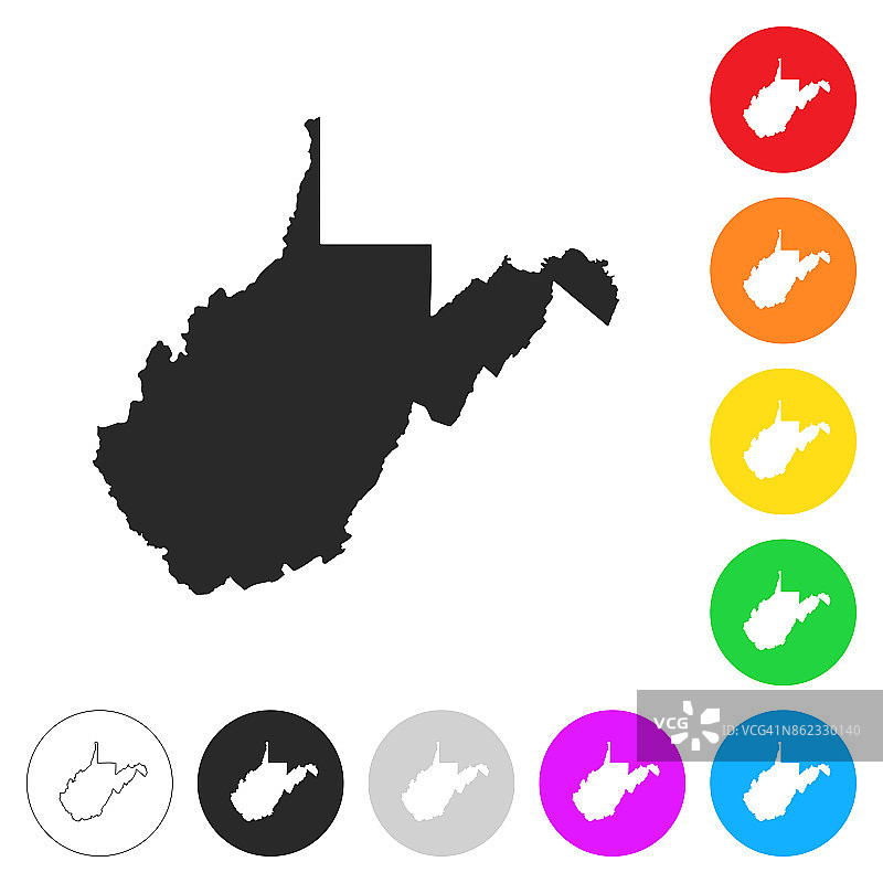 西弗吉尼亚地图-平面图标上不同的颜色按钮图片素材