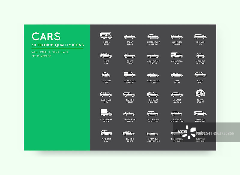 向量汽车图标设置所有汽车类型和名称图片素材