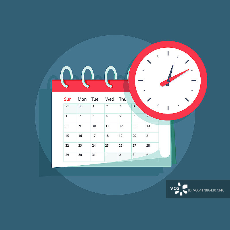 矢量日历和时钟图标。时间表、约会、重要日期概念。现代平面设计插画图片素材