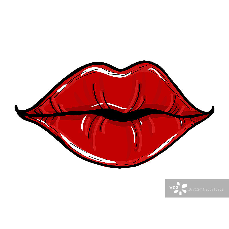 女性的嘴唇是红色的。女人的嘴唇孤立在白色的背景上。图片素材