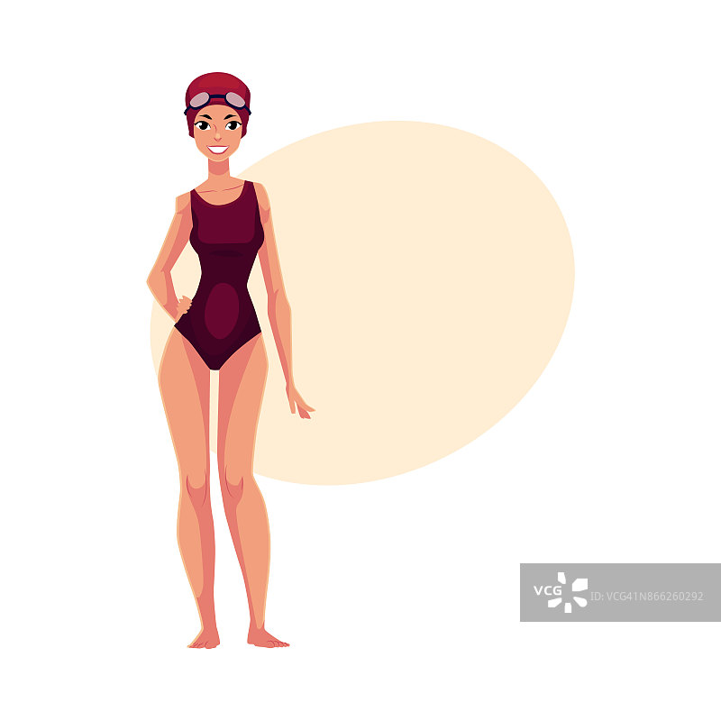 漂亮女人，穿着泳衣，戴着泳帽的游泳运动员图片素材