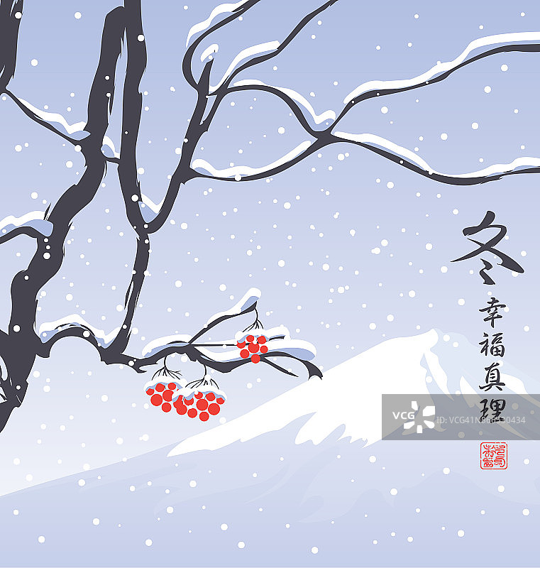冬东景观以雪树和山为主图片素材