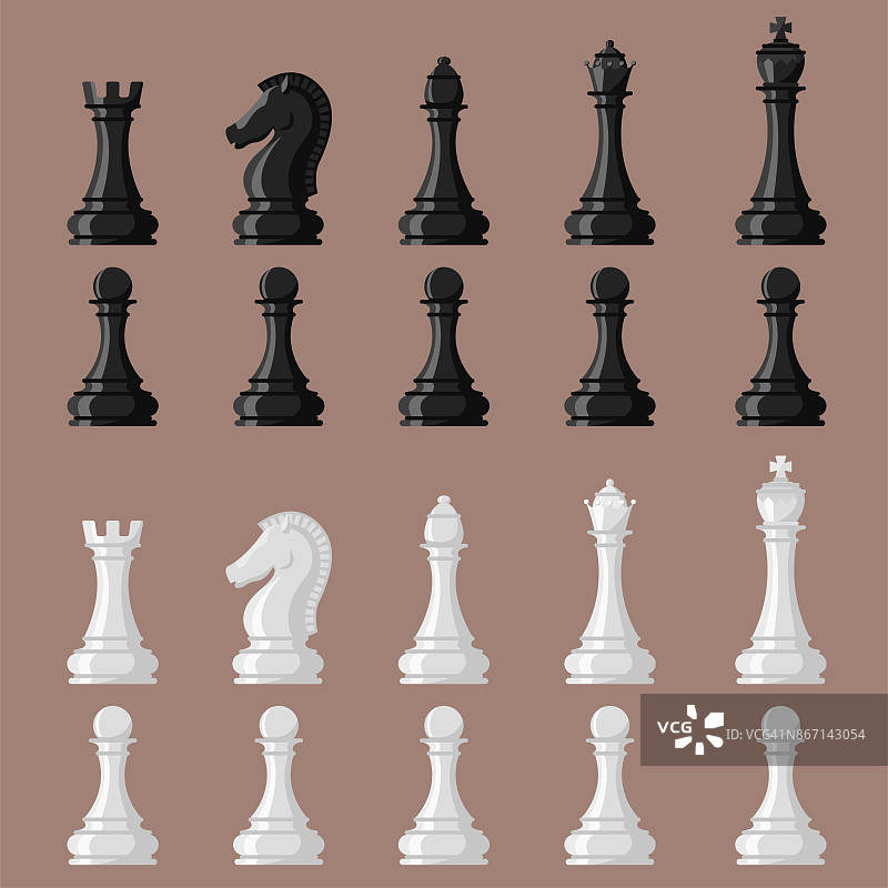 棋盘和象棋向量休闲概念骑士组白棋和黑棋的竞争图片素材