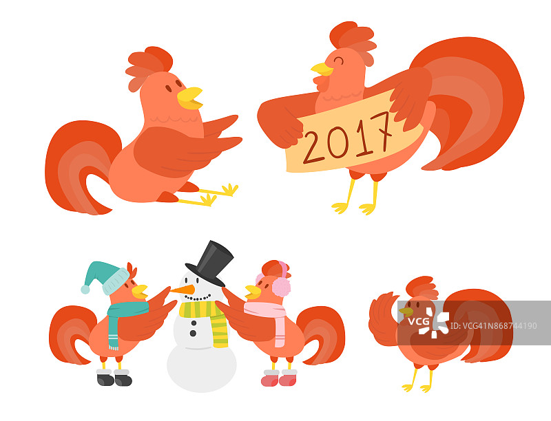 可爱的卡通公鸡矢量插图鸡农场动物农业家的性格图片素材